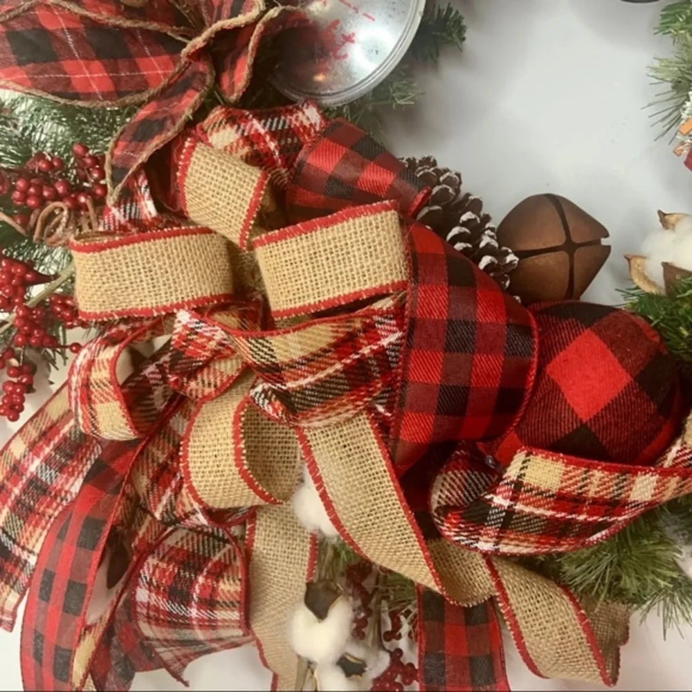 Christmas Red Truck Rustic Farmhouse Plaid Wreath